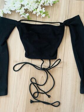 Black Off-Shoulder Lace-Up Back Top